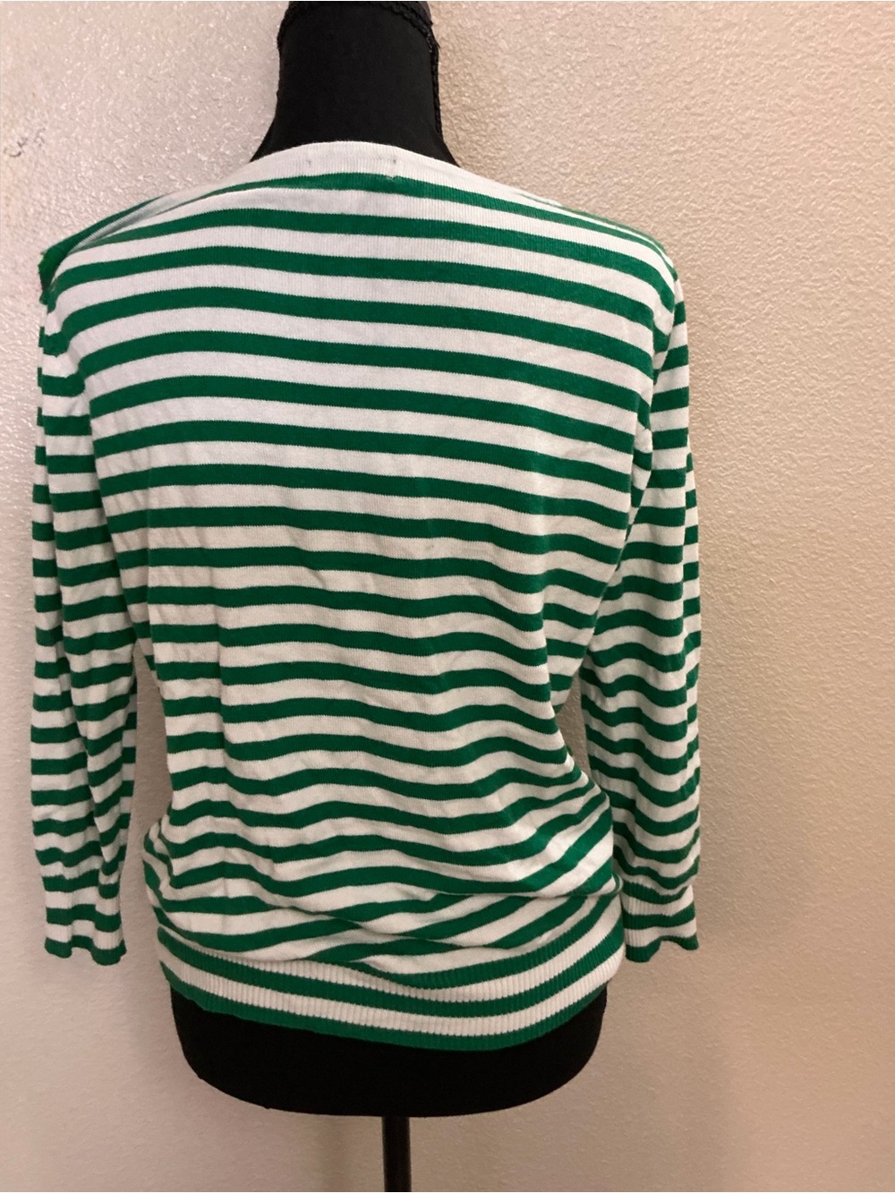 Joseph Green and White Striped Scoop Neck Long Sleeve Top - Picture 4 of 6